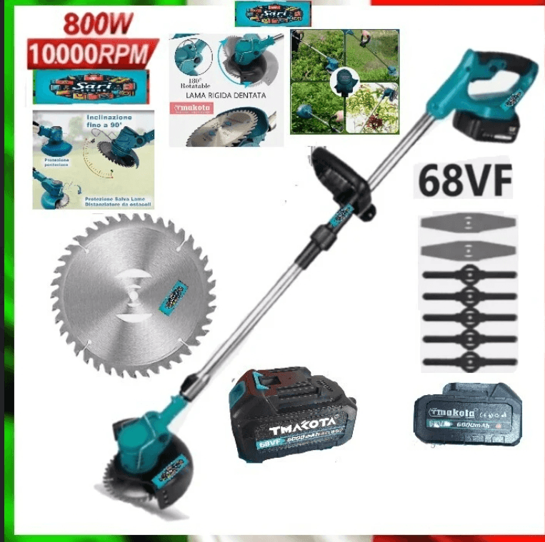 -	Decespugliatore A Batteria Elettrico Tagliabordi Tagliaerba - 2 Batterie 68vf